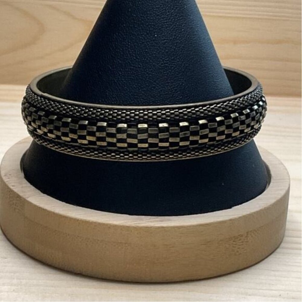 Vintage Black & Gold Checkered Bangle Bracelet